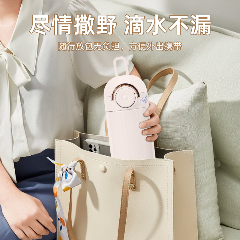 Portable hand-held insulated cup, high appearance level, small and simple 304 stainless steel water cup for ladies, gift customization, bouncing cup Application Scenario