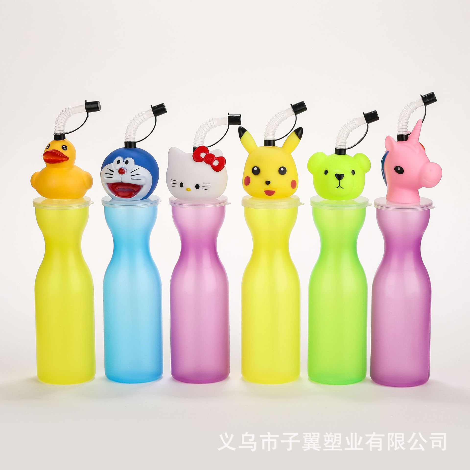 New transparent, colorful Korean-style cartoon diamond animal, multiple optional disposable plastic straw cups, and luminous water cups Specification drawing
