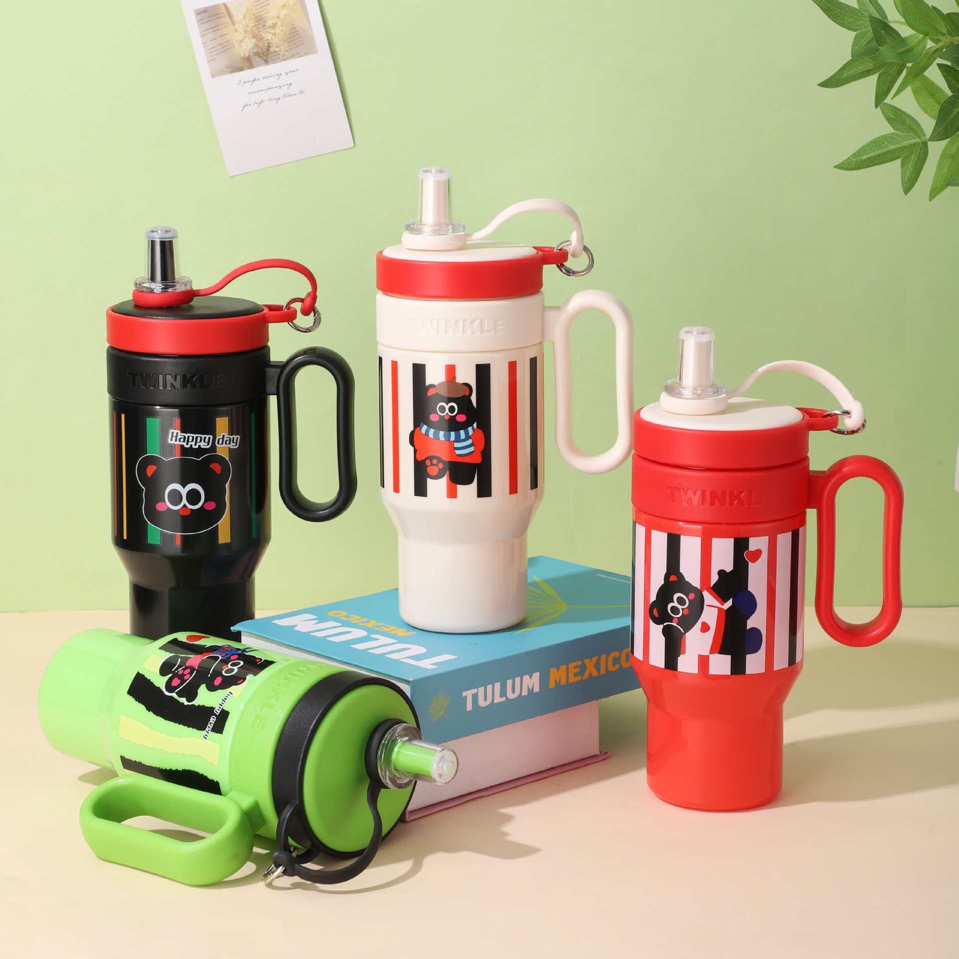 New giant plastic water cup, 30oz large capacity ice cup, simple handle straw cup, outdoor water cup details Picture