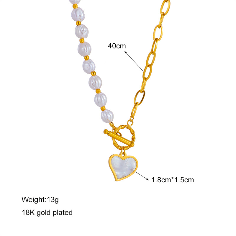 European and American fashion niche design titanium steel pearl chain asymmetrical splicing OT clasp collarbone chain heart pendant necklace Application Scenario