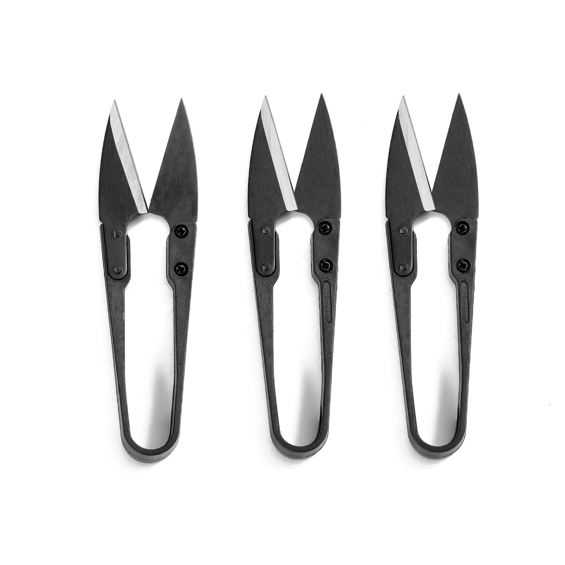 Wholesale of small scissors for cutting thread ends, U-shaped sewing, trimming, cross-stitch, DIY yarn scissors, plastic black thread end scissors Item Picture
