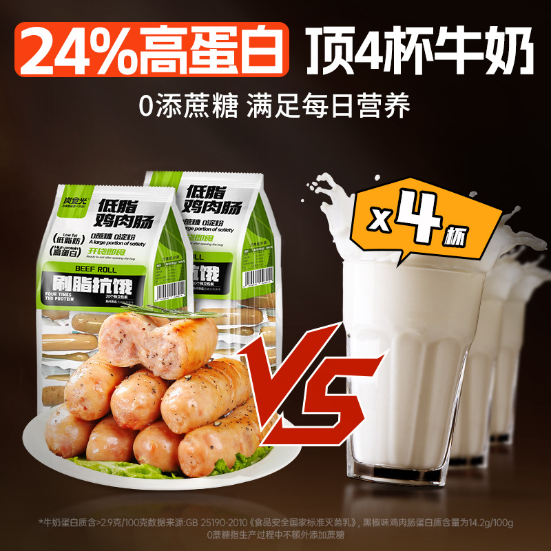 Chicken sausage ready-to-eat, low-fat, fat-burning, breakfast filling, chicken breast sausage fitness meal replacement, light staple food, zero food Specification drawing