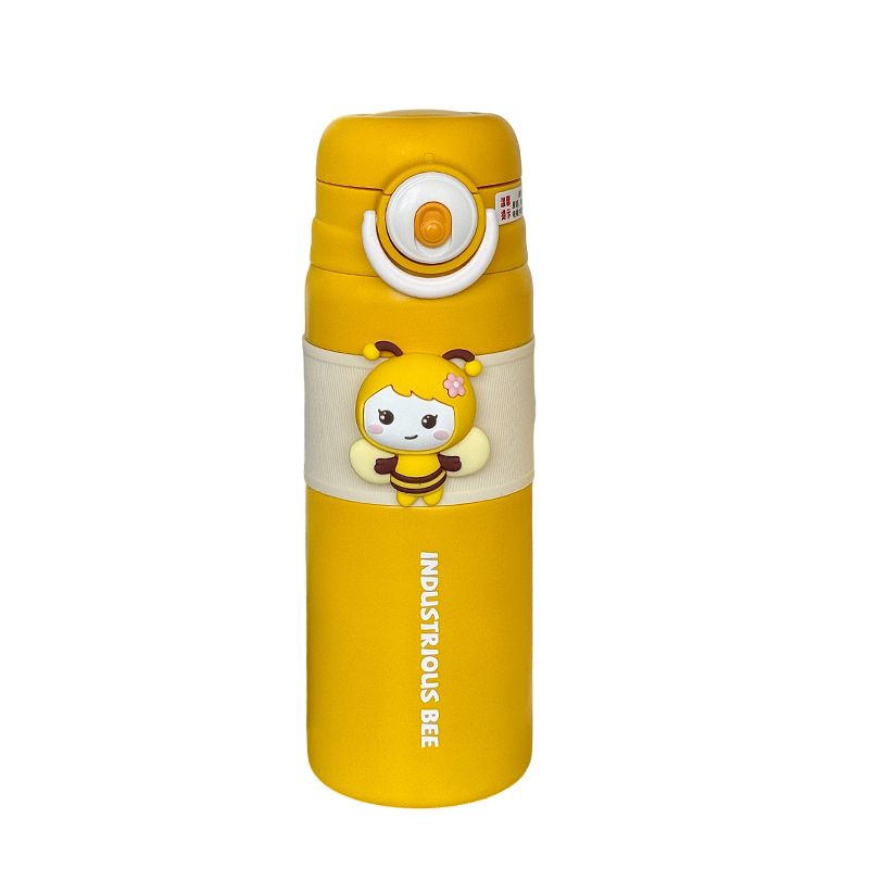 The Little Bee Bouncing Double-drinking insulated cup is a cartoon insulated water cup with high appearance standards for children aged 6 to 12, specially designed for school Item Picture