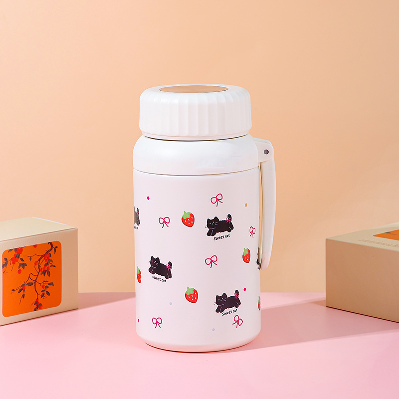 ins high-appeartion-level kitten insulated cup, stainless steel straw cup, niche and cute office coffee cup for casual use Application Scenario