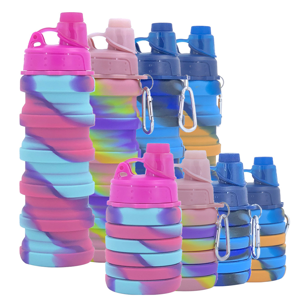 Cross-border best-selling creative silicone foldable water cup, high-temperature resistant sports water bottle with lid, portable gift water cup full figure
