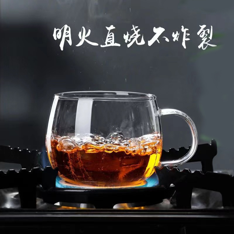 Wholesale glass tea cups, thickened with LIDS, round fun cups, high-temperature resistant tea drinking glass cups, office cups, tea brewing cups, flower tea cups Specification drawing