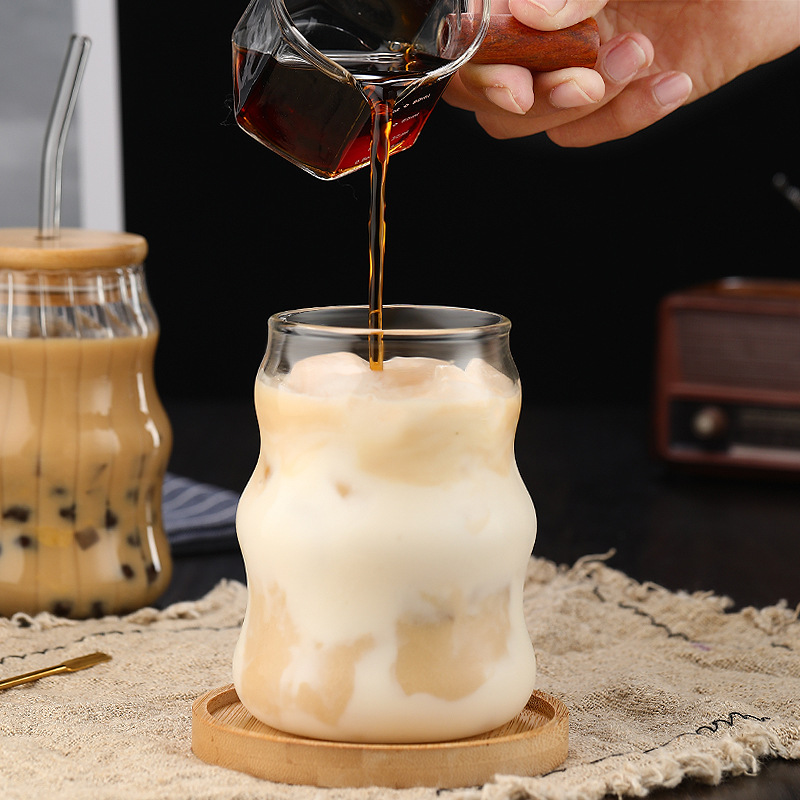 ins style, high appearance level, heat-resistant bubble cup, coffee milk transparent glass cup, high borosilicate glass straw cup details Picture