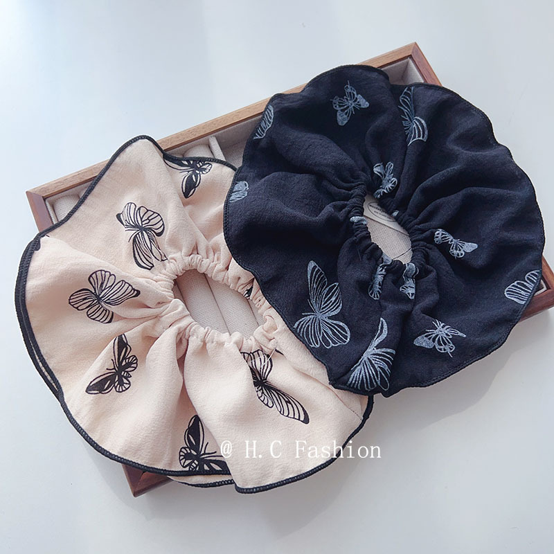 Retro and high-end bun hairstyle, low ponytail hair accessory, fashionable and elegant headwear, large butterfly-shaped large intestine hair band Specification drawing