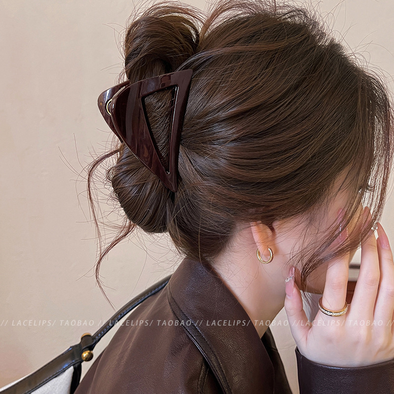 Chocolate-brown hair clips, hair grabbers, new Spring/Summer 2025 high-end shark clip, back clip hair accessory full figure