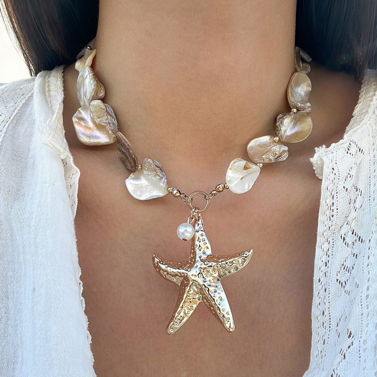 Bohemian beach summer starfish shell bestseller necklace retro niche tassel conch symbol necklace full figure