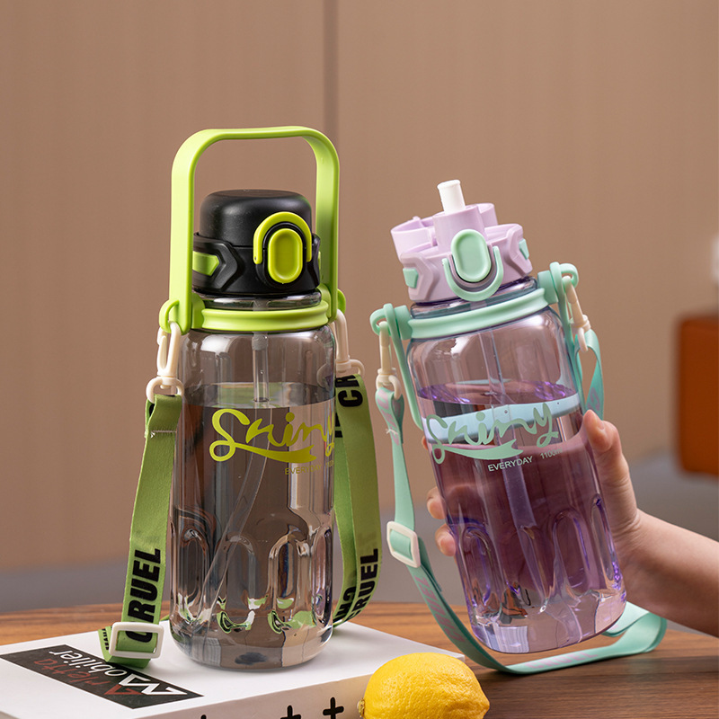 New summer large-capacity water cup, high appearance level, simple double-drinking large-belted cup, male and female student straw cup, portable and shockproof details Picture