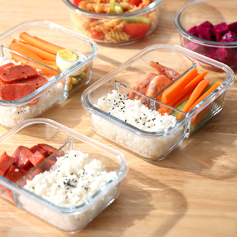 Household high borosilicate glass heat-resistant preservation box, separated and sealed lunch box, fruit bento box, can be heated in a microwave oven details Picture