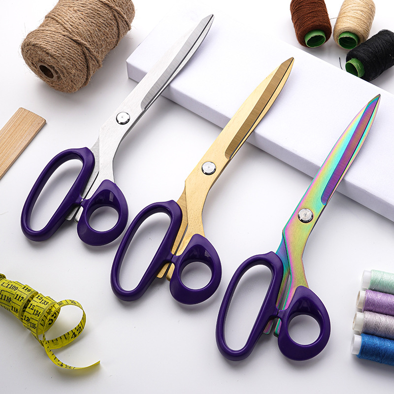 Lin Tai's stainless steel household tailor cutting fabric clothing sewing scissors, PU leather color titanium anti-slip tool scissors details Picture