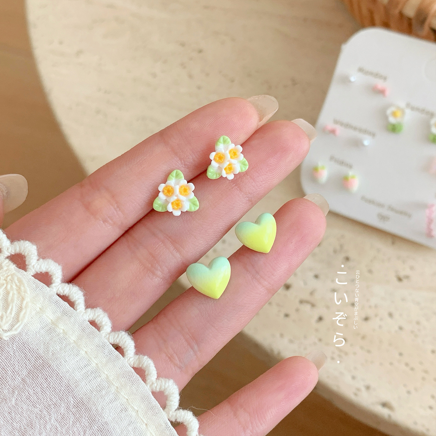 Spring and summer forest-themed InS-style fresh flower stud earrings, one-week silver needle, girlish new student ear accessory set wholesale details Picture