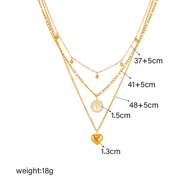 Fashionable, niche, simple and retro titanium steel metal multi-layer chain heart round plate life tree pendant necklace Application Scenario