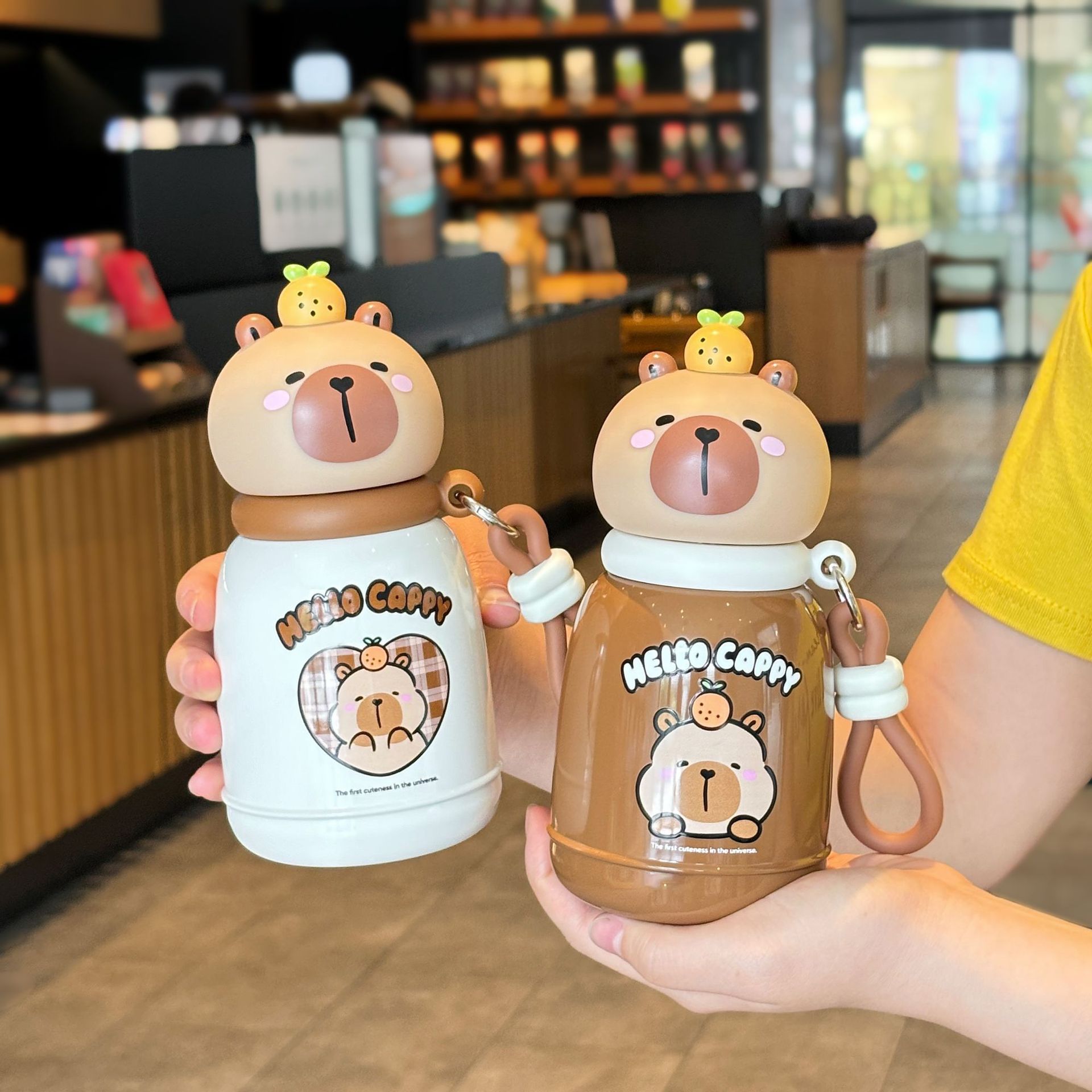 Capibala cute rubber student, high appearance level, chubby cup, sturdy handle, convenient to carry, direct drinking mouth insulated cup Application Scenario