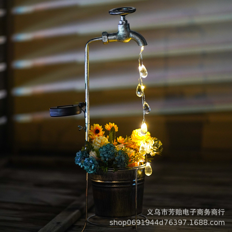 New Amazon solar shower head, water bottle, faucet, water drop, flower pot light, lawn light, courtyard and outdoor garden light Specification drawing