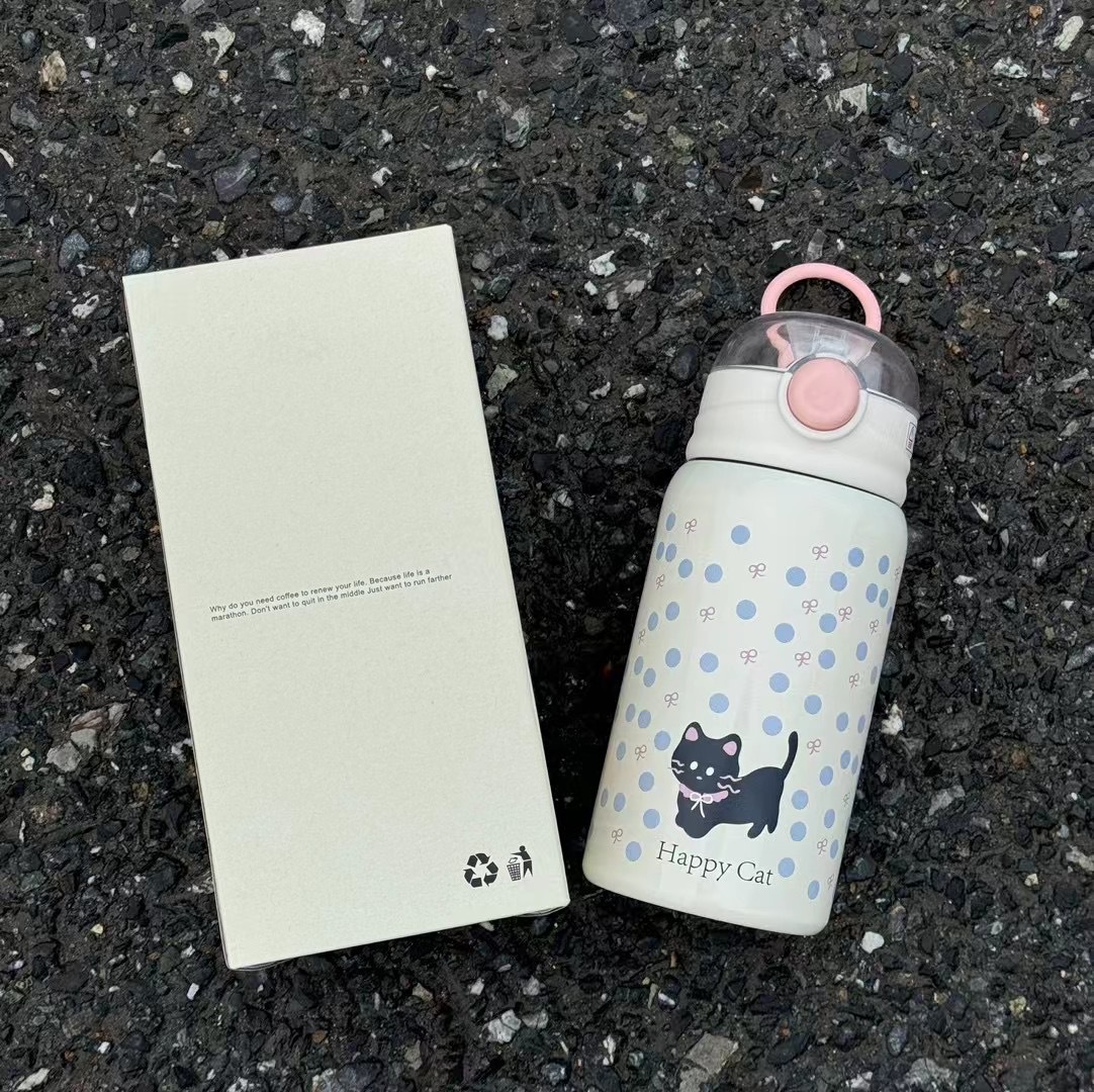 Large capacity, high appearance level, new stainless steel straw double-drinking cup for girls in 2024, portable water bottle for students Specification drawing