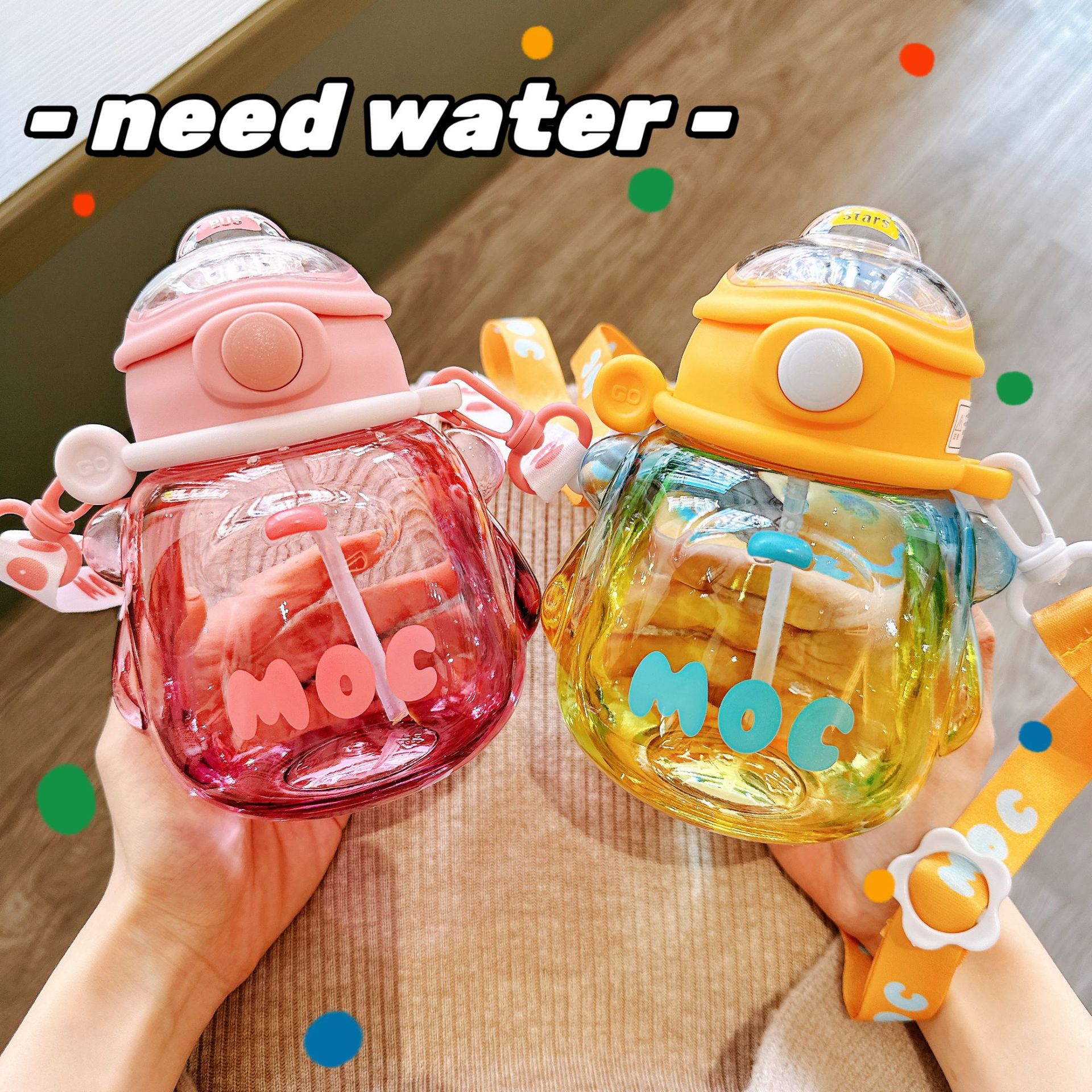 New high-appearure-level large-bellied cup with gradient colors, cute straw cup, simple and elegant for girls, student outdoor portable plastic cup Specification drawing