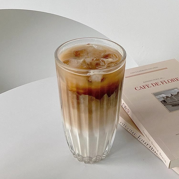 Simple striped cup, thickened heat-resistant glass water cup, iced coffee cup, American latte cup, whisky glass, juice cup details Picture