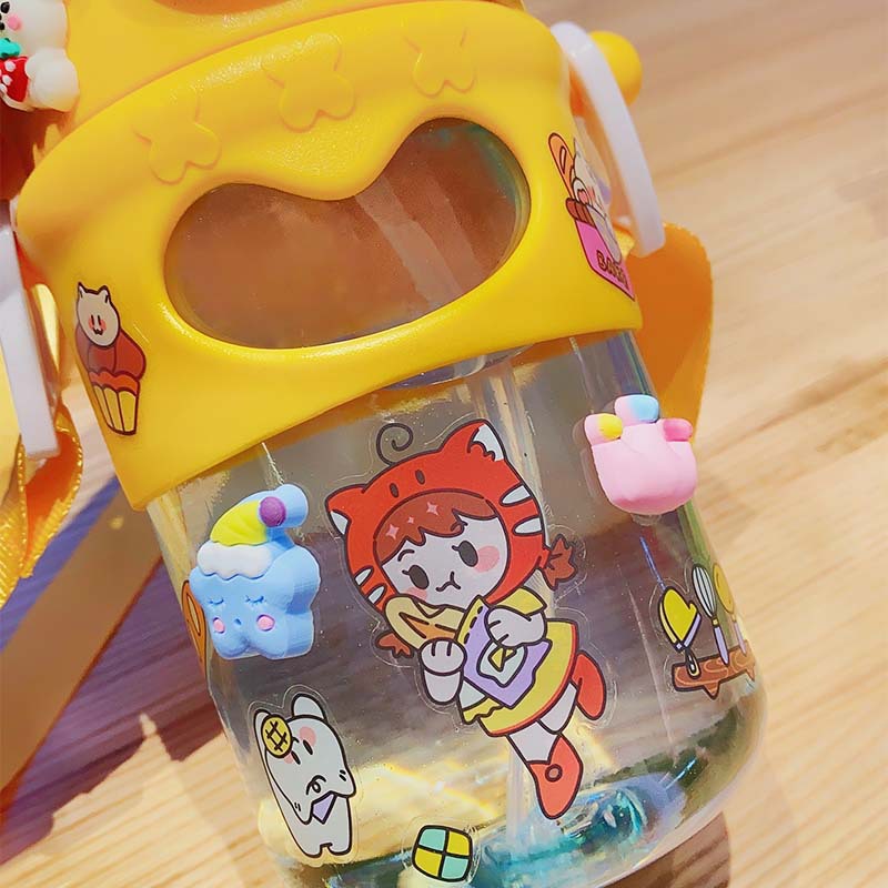 New cross-border cute cartoon bouncing lid straw cup portable outdoor children's plastic water cup Specification drawing