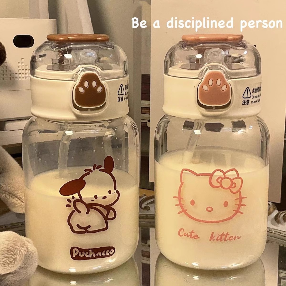 Cat-paw plastic cup, high appearance level on Instagram, the same style as Xiaohongshu water cup, cute and simple straw cup for female students Specification drawing