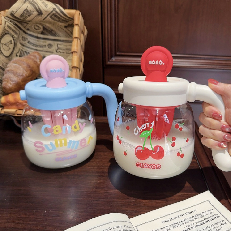 Girls' tritan water cup, high appearance level, tea-making table straw cup, big belly, cute, large capacity, plastic cup with handle Specification drawing