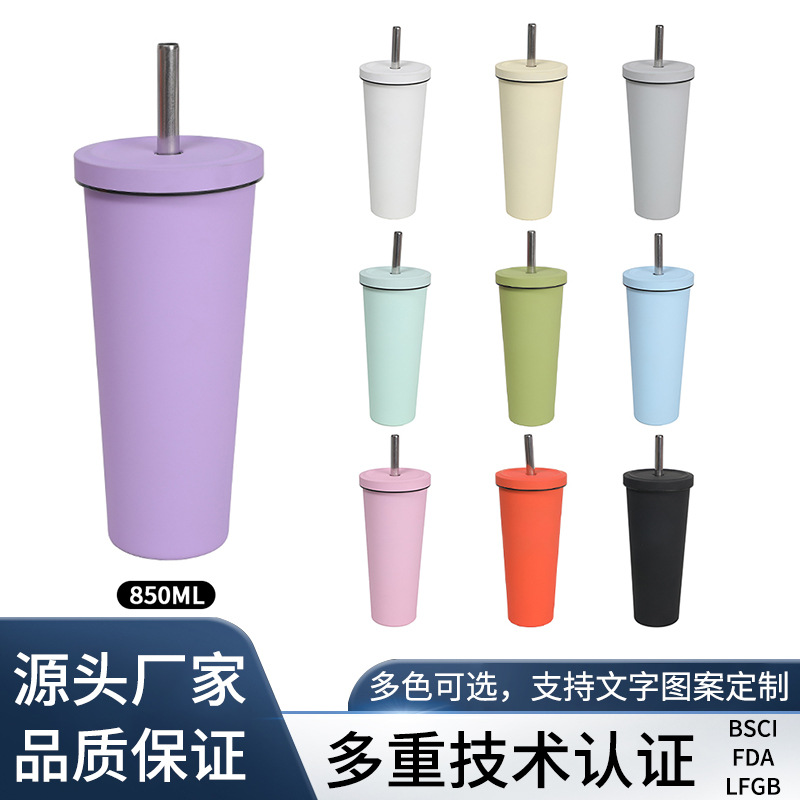 Cross-border factory direct supply double-layer insulated cups, simple household bubble milk tea cups with LIDS, straw cups, gift water cups full figure