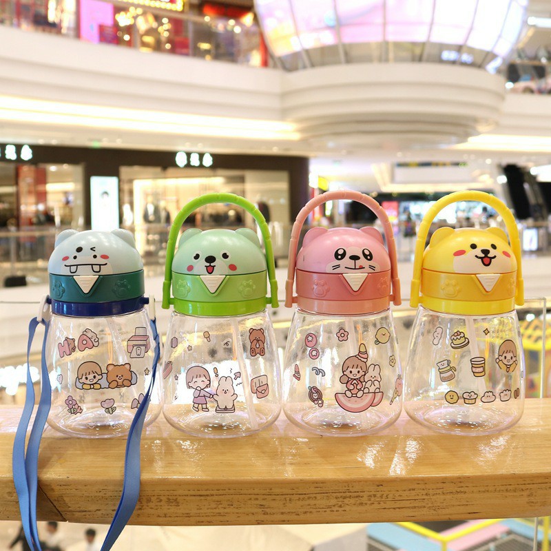 Summer trendy and cute student water cup, large-capacity children's water bottle, high appearance level, plastic cup with straw, anti-drop Specification drawing