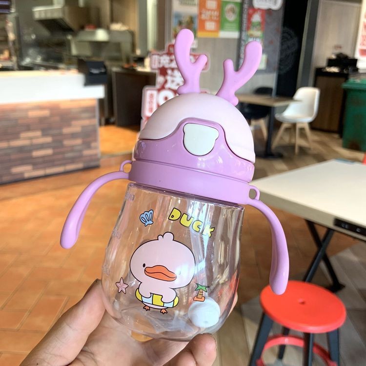 2021 New Style Children's Cute straw Plastic Cup Creative Antler Kindergarten baby Drinking Cup one-piece consignment Specification drawing