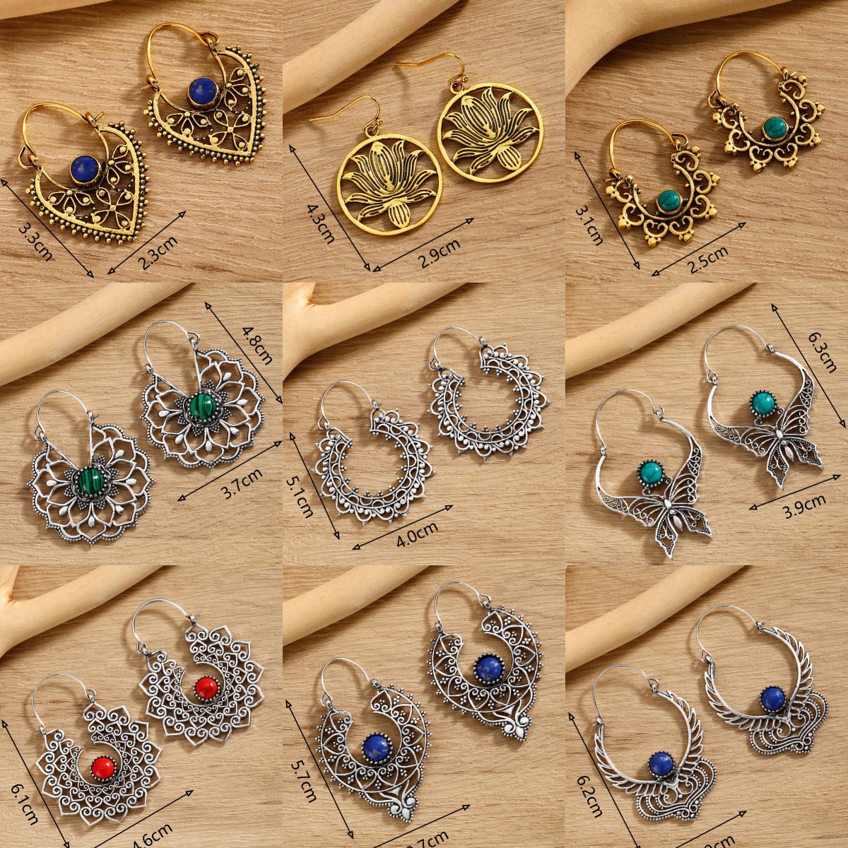 Wholesale of cross-border earrings from Europe and America, Bohemian ethnic style, gold and silver, turquoise decorated earrings and stud earrings for women full figure