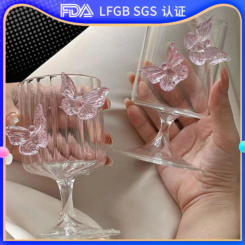 High borosilicate glass high-footed cartoon single-layer universal single-glass champagne glass for women, high appearance level, ins style ladies' wine glass full figure