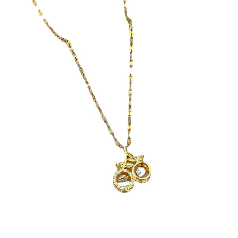 【 Titanium Steel 】 Micro-inlaid light Luxury dynamic cherry Exquisite micro-inlaid necklace, women's fashion trend collarbone chain manufacturer Item Picture