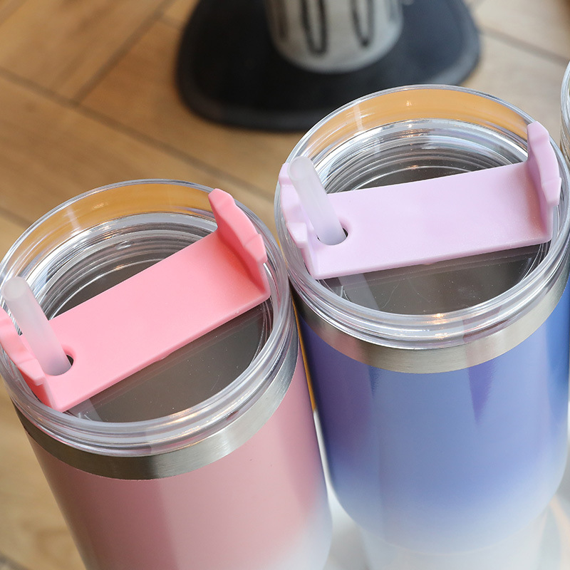 Cross-border direct supply 30oz stainless steel car cup, outdoor portable car insulated cup, double-layer vacuum straw ice cup details Picture
