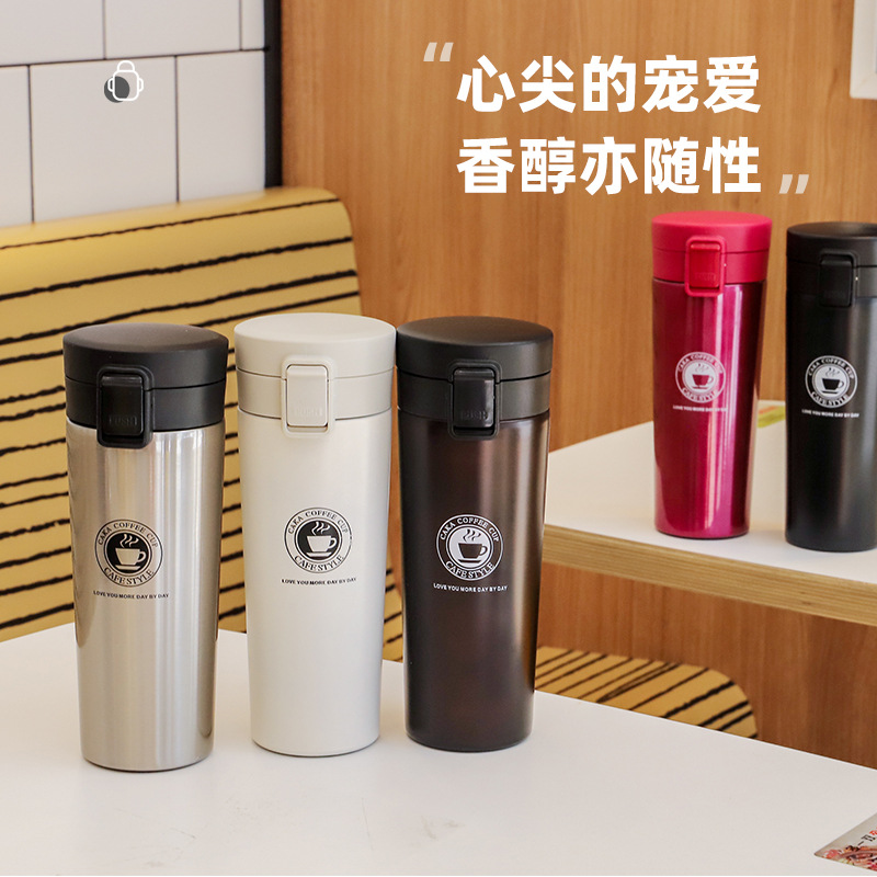 Large-diameter bouncing cup, stainless steel insulated cup, outdoor household portable water cup, simple gift, men's and women's coffee cup Specification drawing