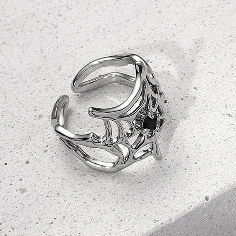 A niche and high-end metallic black spider web neutral opening ring, a sweet and cool girl's personality retro best friend ring Application Scenario