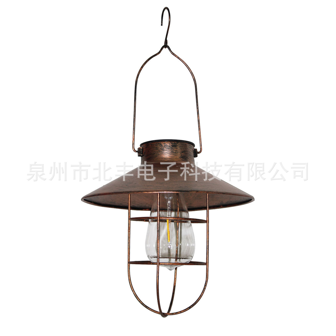 Solar LED lights, ironwork wall-hung lanterns, large round plate hanging lights, garden terrace outdoor decorations, retro shepherd hooks Item Picture