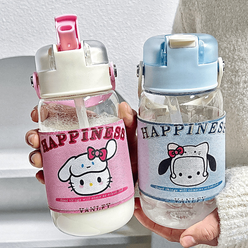 High appearance level, portable to work, trendy and unique cartoon plastic cup, cute straws for girls, double drinking cups Specification drawing