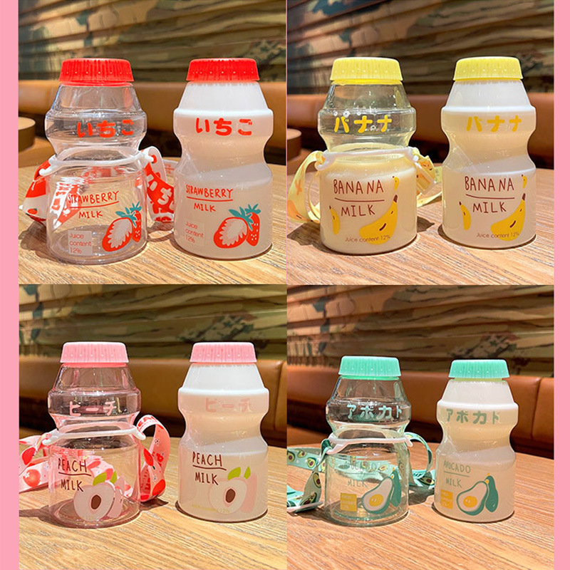 Cute online celebrity men and women, fashionable Yakult plastic water cups, portable large-capacity drinks, children's cups with straps as gifts Application Scenario