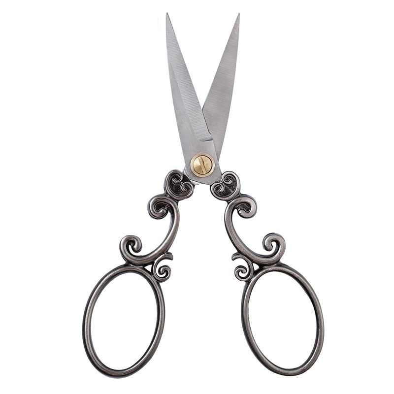 Retro scissors with European classical cut-edge patterns are available in two colors: bronze, silver and grey details Picture