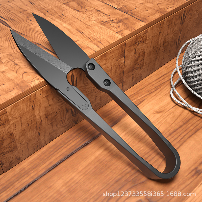Wholesale of U-shaped scissors for needles and threads, large black yarn shears, small scissors for cutting thread ends in hand cross-stitch, and specialized for clothing details Picture