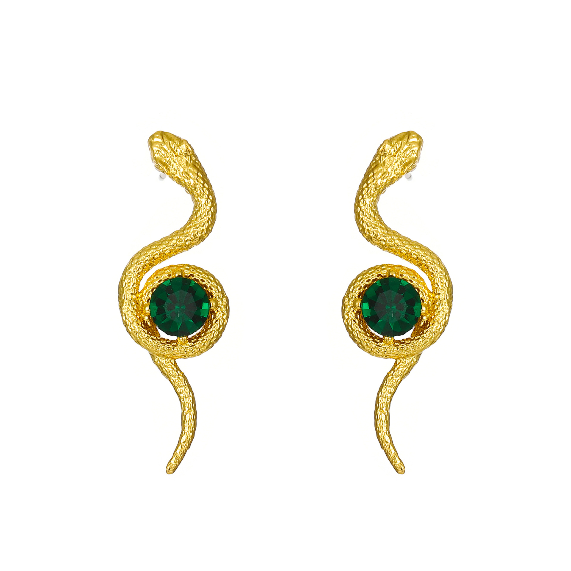 European and American style diamond-encrusted snake-shaped earrings for women, retro and fashionable. Emerald-encrusted small snake stud earrings, ins trend Item Picture