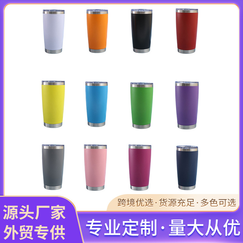 Wholesale of 20oz spray-painted stainless steel car cups, cross-border American wide-mouthed beer mugs with LIDS, insulated and chilled ice cups full figure