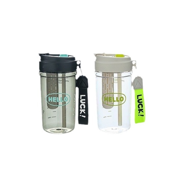 New minimalist straw, high-temperature resistant plastic cup, high appearance level portable double drinking cup for girls, large-capacity cup for summer Item Picture
