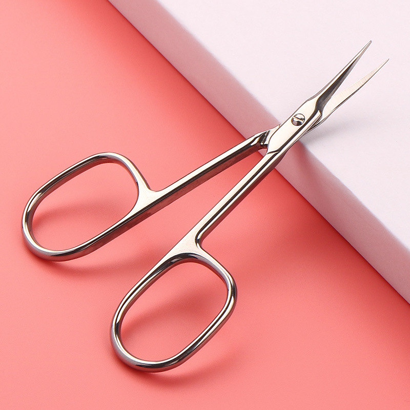 Pointed-tipped dead skin small scissors for beauty, eyebrow shaping, and eyelash trimming. Stainless steel manual, no damage to the elbow, washable Specification drawing