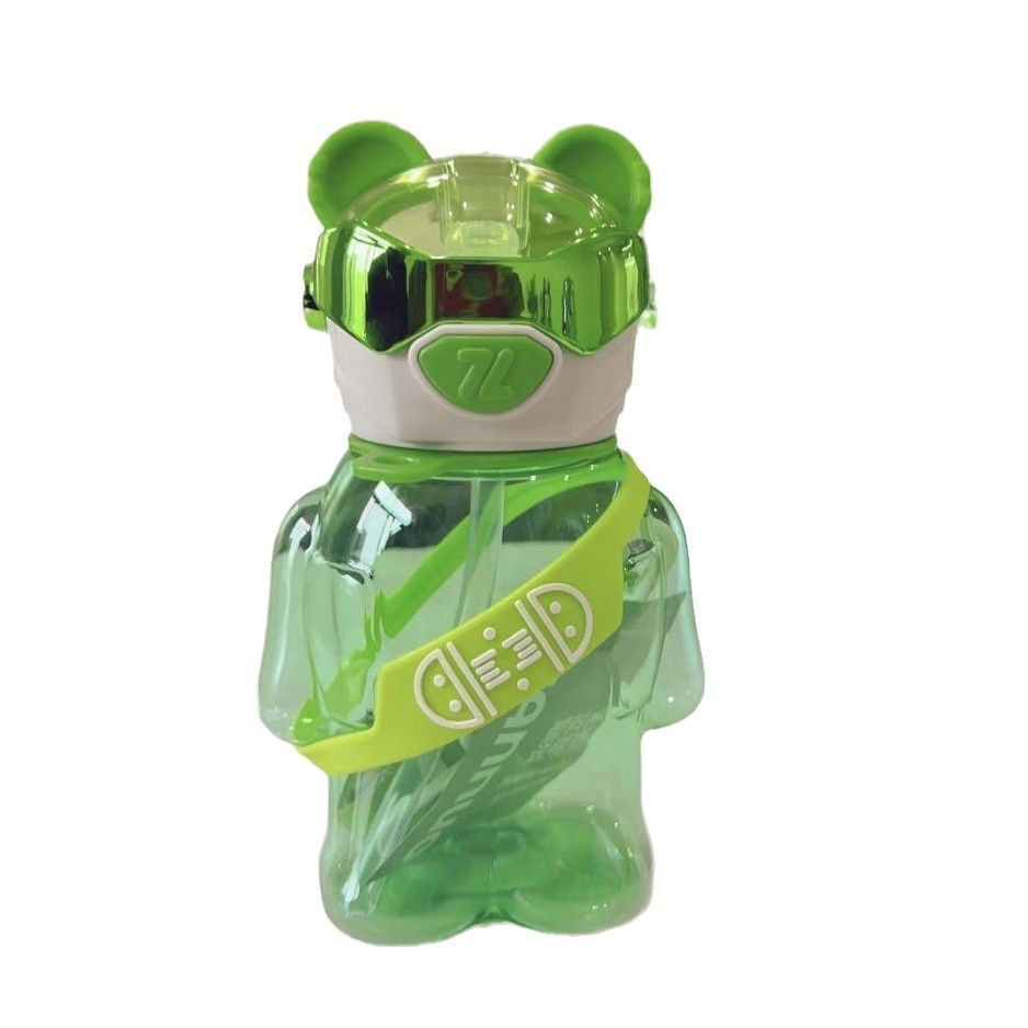 Cute little bear straw cup, glasses lock, children's water cup, push-flip lid sports water bottle, carrying straw water cup Item Picture
