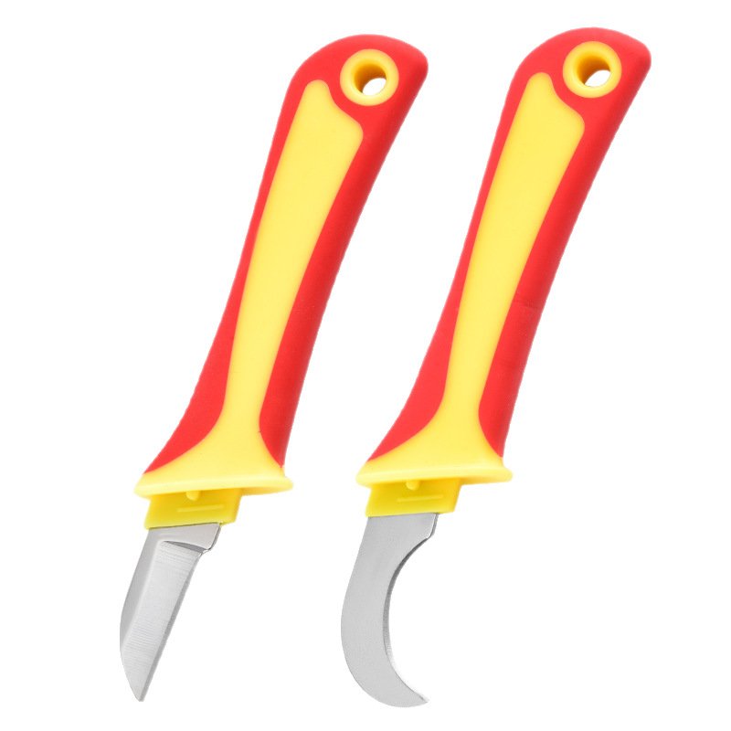 Multi-functional plastic-handled electrician's knife, straight and curved edge electrician's scissors, old-fashioned insulated knife, electrician's tool specifically designed for power use Item Picture
