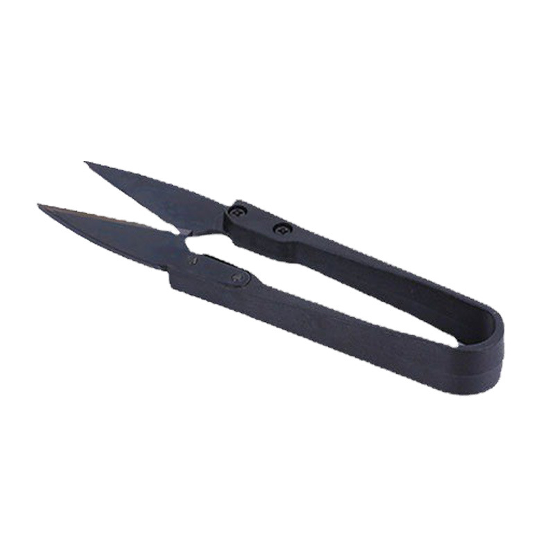Wholesale high-carbon steel black plastic-handled cross-stitch thread cutters, household tailor small scissors, U-shaped yarn cutters Item Picture