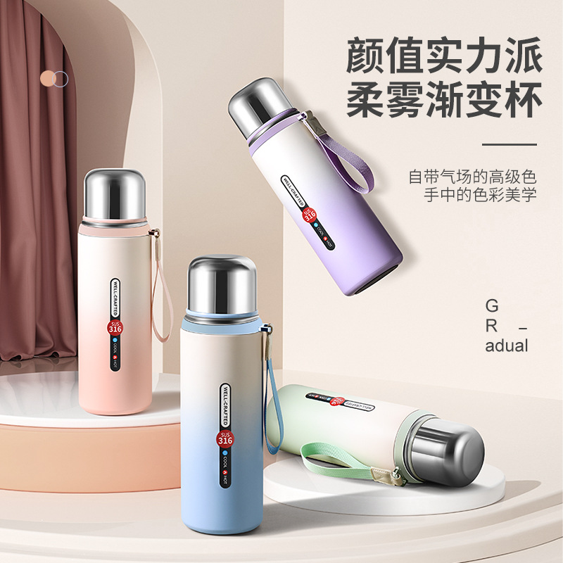Gradient color Roman hydrogen-oxygen small steel cannon insulated cup, high appearance level, men's and women's portable car cup, simple outdoor tea brewing cup details Picture