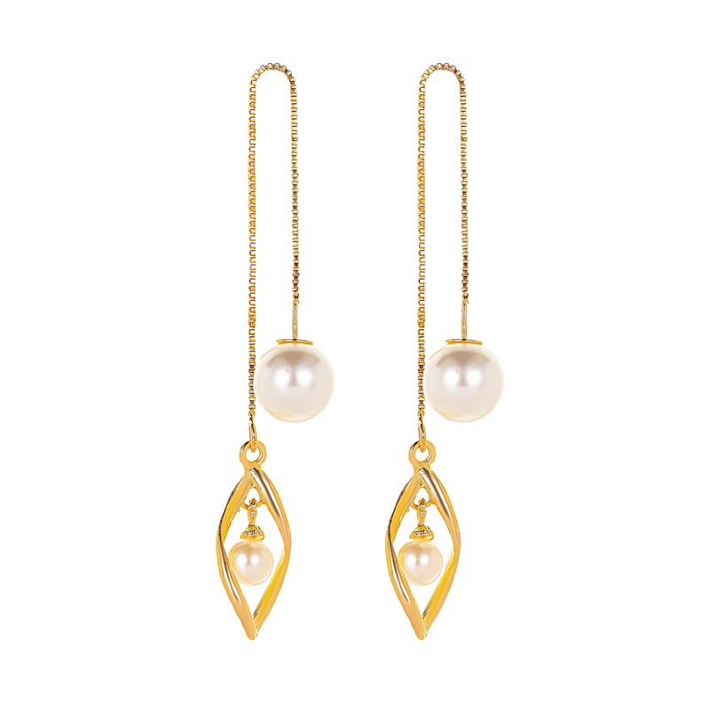 Korean-style sexy tassel earrings, simple and fashionable, twisted ear line, elegant and versatile for socialite, long pearl earrings Item Picture